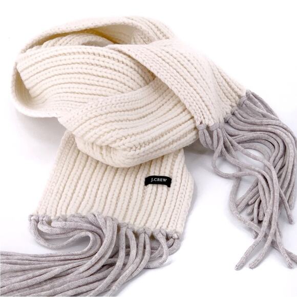 J. Crew Meribel Wool Cashmere Ivory Scarf Cream WInter Ski Chunky Knit - Picture 1 of 9
